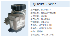 QC20/15-WP7,動力轉向齒輪泵,濟南泉達汽配有限公司
