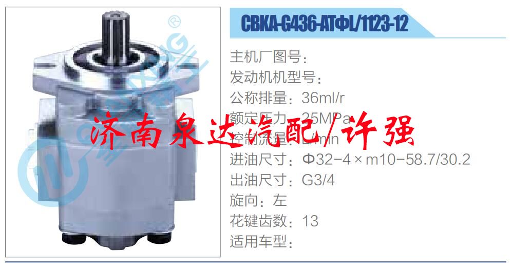 轉向液壓油泵總成/轉向泵總成/助力泵總成/CBKA-G436-ATΦL-1123-12